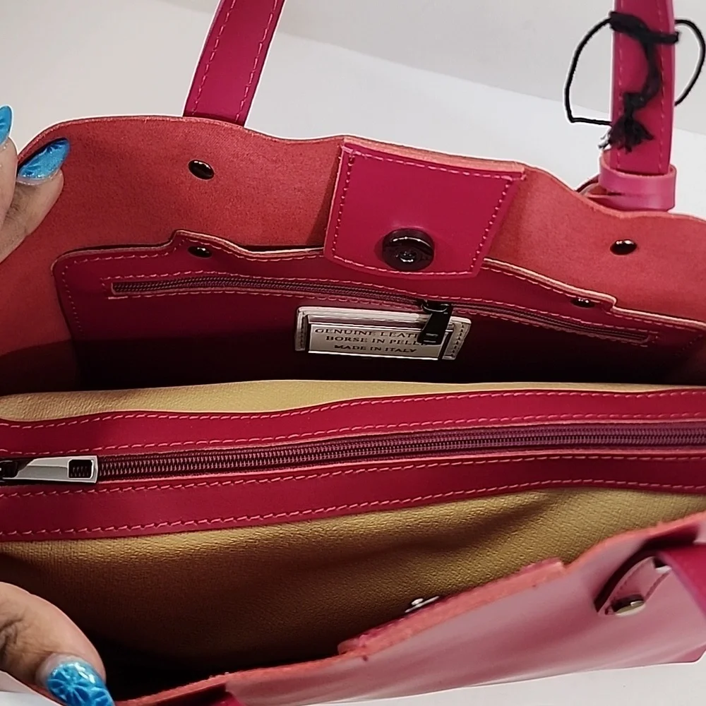 Pink Italian Leather Tote & Shoulder Bag - Picture 8 of 13